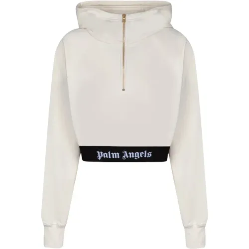 Beige Cropped Hoodie with Elasticated Waistband , male, Sizes: S - Palm Angels - Modalova