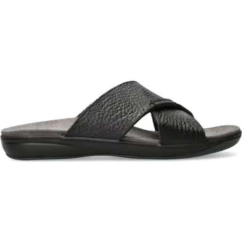 Schwarze Leder-Slide-Sandale , Herren, Größe: 45 EU - mephisto - Modalova