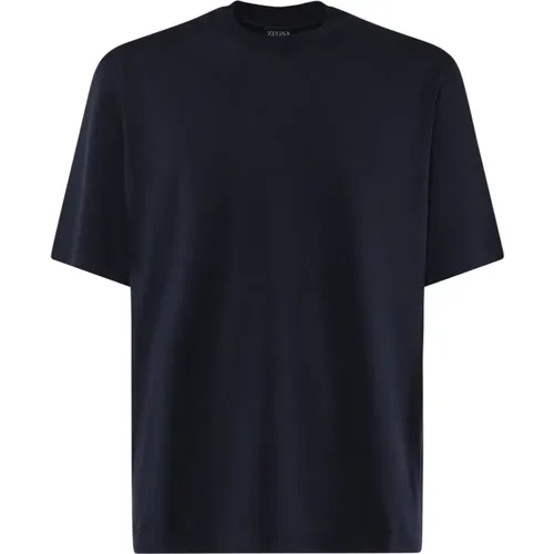 Blaues Baumwoll-T-Shirt mit Rundhalsausschnitt , Herren, Größe: 4XL - Ermenegildo Zegna - Modalova