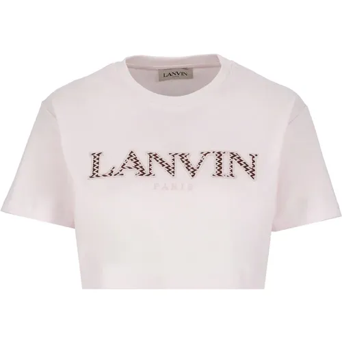 Cotton Cropped T-shirt with Embroidered Logo , female, Sizes: XS - Lanvin - Modalova