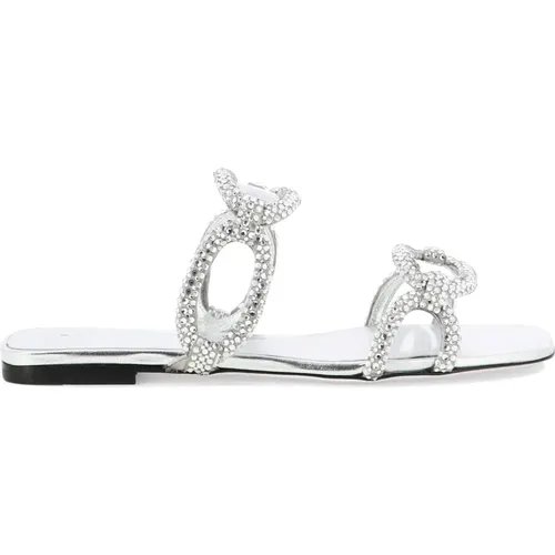 Sliders, female, , Size: 8 US Silver Sandals for Women - Valentino Garavani - Modalova