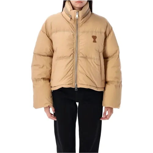 Water-Repellent Down Jacket Sand Aw24 , female, Sizes: S - Ami Paris - Modalova