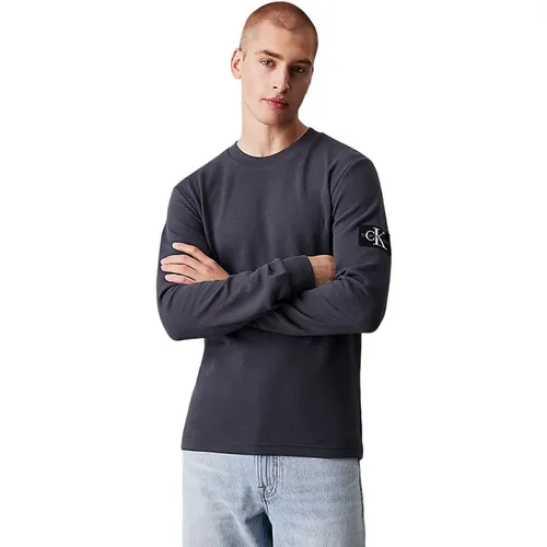 Anthrazit Pullover Bio-Baumwolle Langarm , Herren, Größe: L - Calvin Klein - Modalova