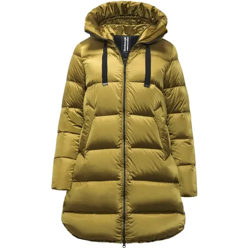 Bright Nylon Long Down Jacket - Geneva A-line Hooded , female, Sizes: 2XL - BomBoogie - Modalova
