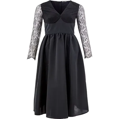 Schwarzes langes Kleid mit Spitzen-Details , Damen, Größe: XS - Lardini - Modalova