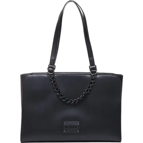 Schwarze Tasche mit dekorativer Kette und Reißverschluss , Damen, Größe: ONE Size - Love Moschino - Modalova