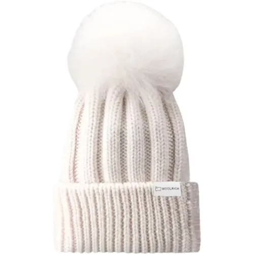 Knitted Hat with Logo and Cashmere Pom Pom , female, Sizes: M, S - Woolrich - Modalova