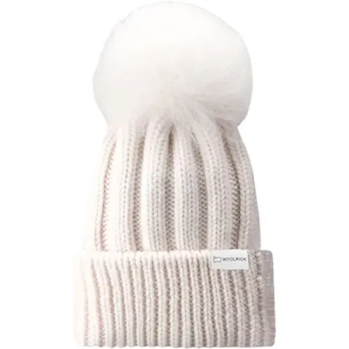 Knitted Hat with Logo and Cashmere Pom Pom , female, Sizes: S - Woolrich - Modalova