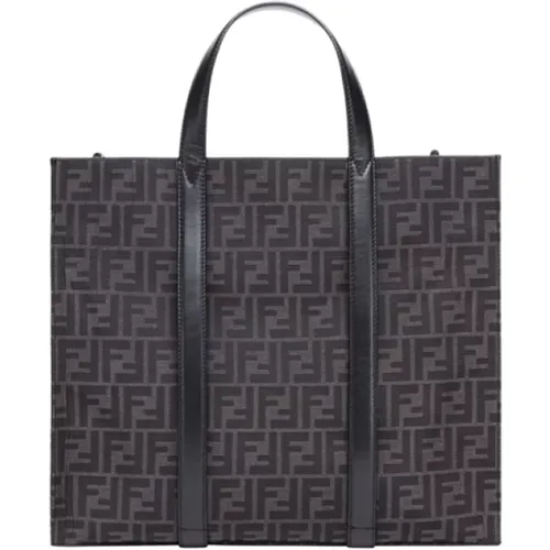 Recycelte Jacquard-Einkaufstasche mit FF-Muster,Stilvolle Taschen in Weiß und Blau - Fendi - Modalova
