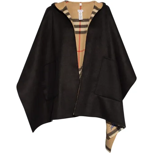 Cashmere poncho with hood , female, Sizes: ONE SIZE - Burberry - Modalova