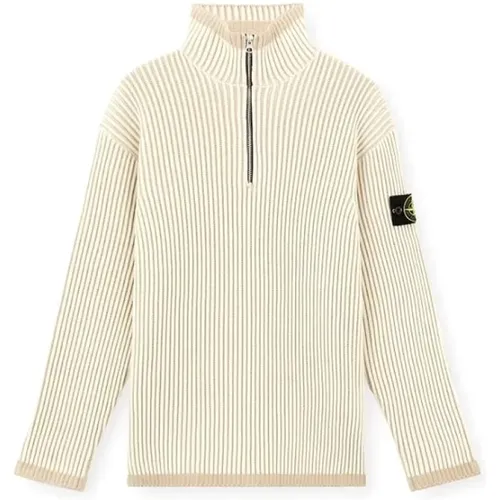 Turtlenecks, male, , Size: XL Ribbed Wool Half Zip Sweater - Stone Island - Modalova