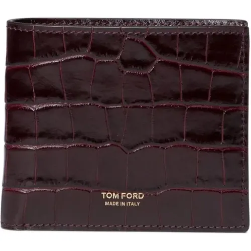 Bordeaux Crocodile Effect Leather Cardholder , male, Sizes: ONE SIZE - Tom Ford - Modalova