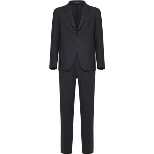 Single Breasted Suits, male, , Size: 2XL Charcoal Grey Wool Tailored Suit - Tagliatore - Modalova