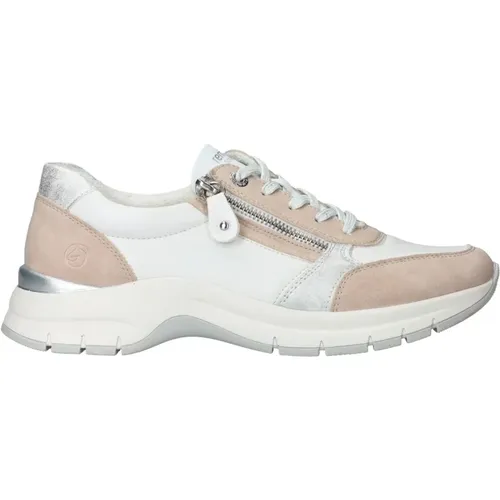 Comfortable White Sneaker with Beige and Silver Accents , female, Sizes: 6 UK, 7 UK, 5 UK, 8 UK - Remonte - Modalova