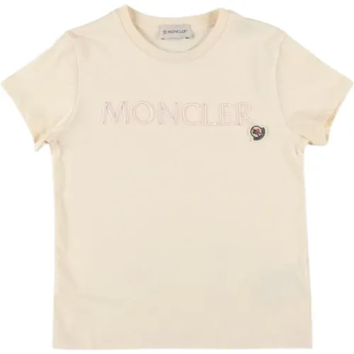 Sand T-Shirt mit Pinkem Logo - Moncler - Modalova