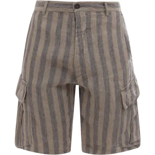 Grüne Leinen gestreifte Bermuda-Shorts - Original Vintage - Modalova
