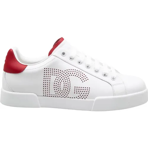 Red Leather Sneakers Portofino Line , male, Sizes: 11 UK, 7 UK, 6 UK, 8 UK, 9 UK - Dolce & Gabbana - Modalova