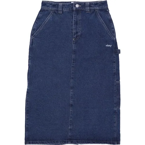 Denim Midi Skirt Stonewash Indigo , female, Sizes: W26 - Obey - Modalova