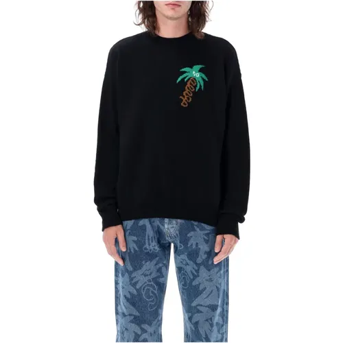 Sketchy Intarsia Sweater - /Green Aw23 , male, Sizes: S, XL - Palm Angels - Modalova