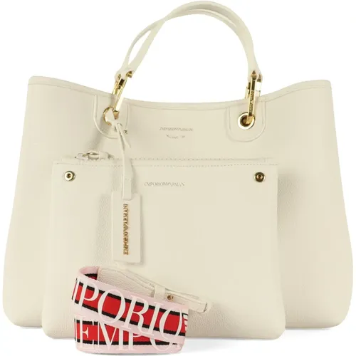 Large Hammered Effect Handbag with Logo Print , female, Sizes: ONE SIZE - Emporio Armani - Modalova