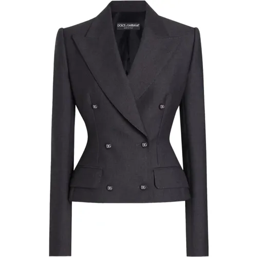 Blazers, female, , Size: S Double-breasted Dolce jacket with DG-branded buttons - Dolce & Gabbana - Modalova