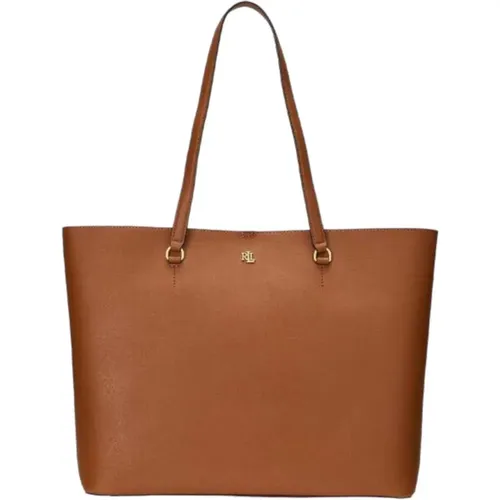 Leather Tote Bag with Gold Metal Logo , female, Sizes: ONE SIZE - Ralph Lauren - Modalova