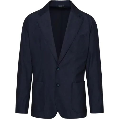 Blazers, male, , Size: L Navy Wool Blend Portofino Blazer - Dolce & Gabbana - Modalova