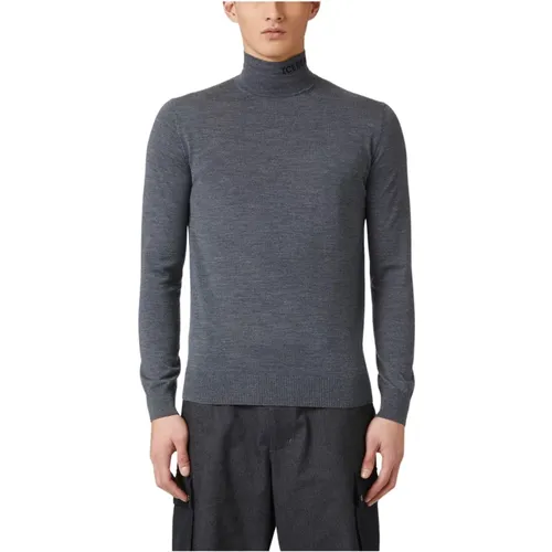 Turtlenecks, male, , Size: L Grey Roll Neck Cotton Sweater - Iceberg - Modalova