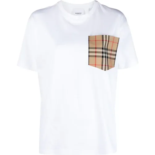 Weiße T-Shirts und Polos mit Karo-Tasche , Damen, Größe: S - Burberry - Modalova