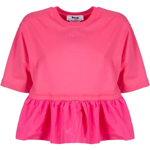 T-Shirts, female, , Size: L Rouche Taffeta Top in Fuchsia - Msgm - Modalova