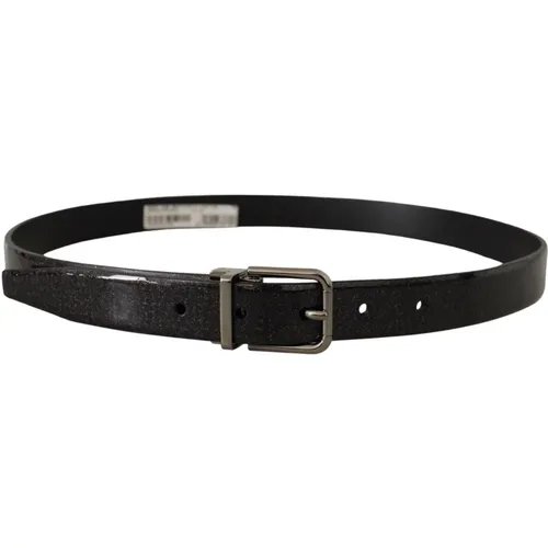 Belts, male, , Size: 90 CM Vernice Puntinata Leather Silver Tone Metal Belt - Dolce & Gabbana - Modalova