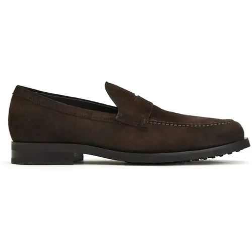 Suede Loafers with Penny Bar , male, Sizes: 9 1/3 UK - TOD'S - Modalova