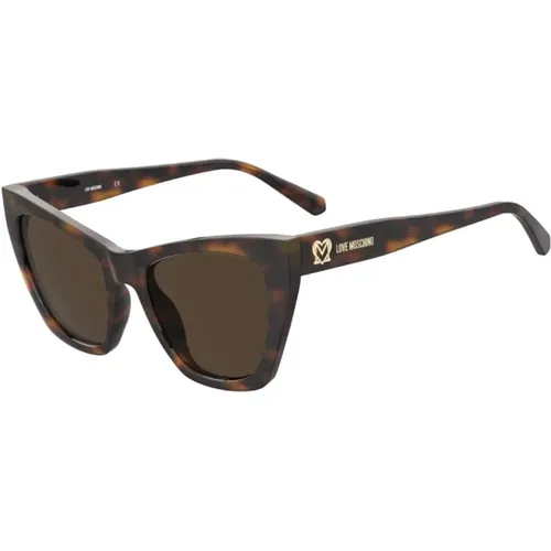 Braune Tortoise Cateye Sonnenbrille , Damen, Größe: 53 MM - Love Moschino - Modalova