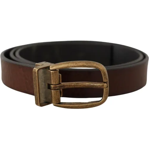 Belts, male, , Size: 80 CM Vintage Style Leather Belt with Brass Buckle - Dolce & Gabbana - Modalova