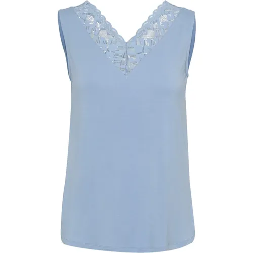 Feminine V-Neck Lace Top Rain Washed , female, Sizes: L, S, M, XL, XS, 2XL - Cream - Modalova