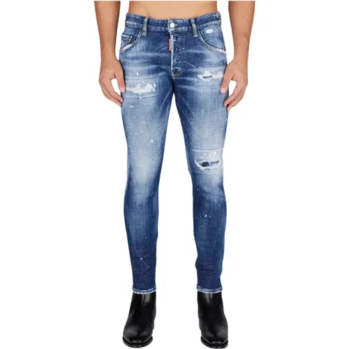Skater Jeans - Mittlere Waschung mit weißen Farbflecken - Dsquared2 - Modalova