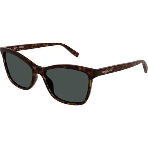 Dark Havana/Grey Sunglasses SL 502 , female, Sizes: 56 MM - Saint Laurent - Modalova