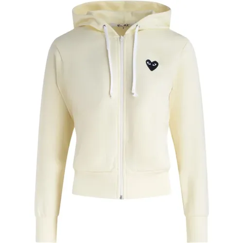 Heart Hoodie Ivory Zipper Polyester , female, Sizes: S - Comme des Garçons Play - Modalova