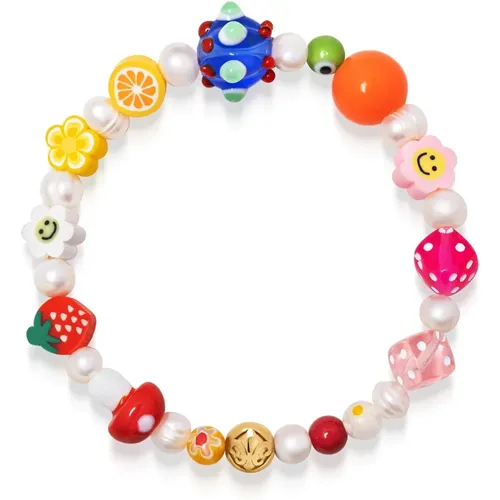 Womens Berry Pearl Bracelet with Assorted Beads , Damen, Größe: S - Nialaya - Modalova