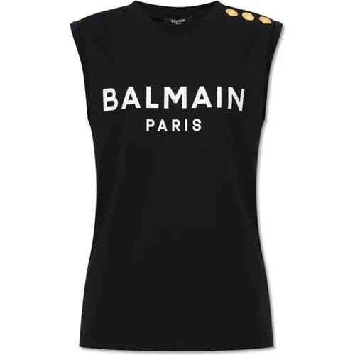 Ärmelloses T-Shirt mit Logo , Damen, Größe: L - Balmain - Modalova