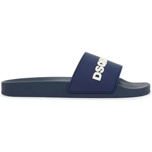 Sliders, male, , Size: 9 US Minimalist Navy Polyurethane Slippers - Dsquared2 - Modalova