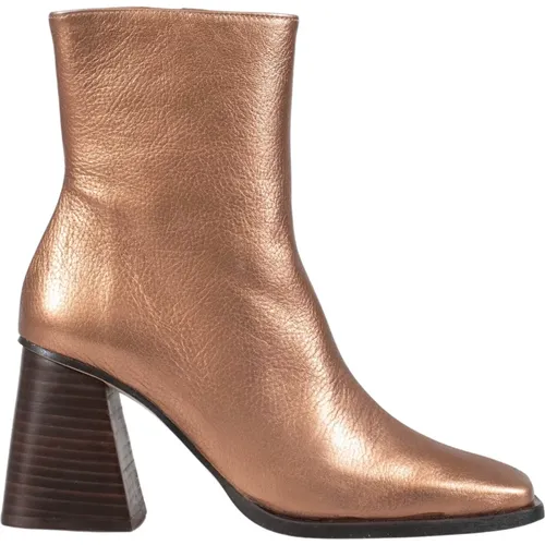 Bronzene Lederstiefeletten Vintage Stil , Damen, Größe: 38 EU - ALOHAS - Modalova