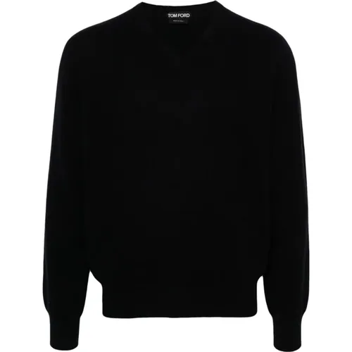 Midnight Cashmere V-Neck Sweater , male, Sizes: L, M - Tom Ford - Modalova