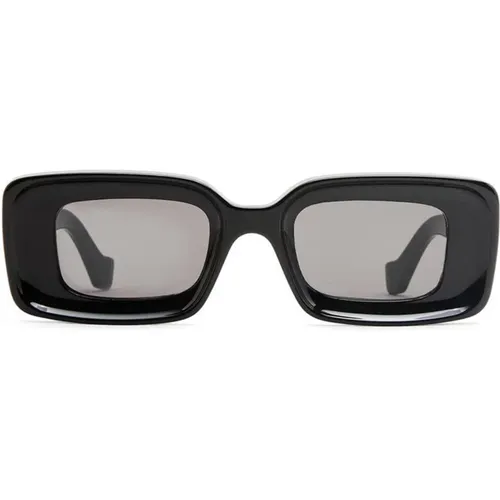 Rechteckige schwarze Sonnenbrille mit grauer Linse - Loewe - Modalova