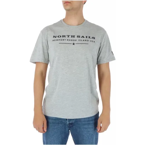 Graues Baumwoll T-Shirt, Kurze Ärmel, Runder Ausschnitt , Herren, Größe: L - North Sails - Modalova