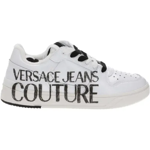 Weiße Ledersneaker mit Lackeffekt - Größe 44 , Herren, Größe: 40 EU - Versace Jeans Couture - Modalova