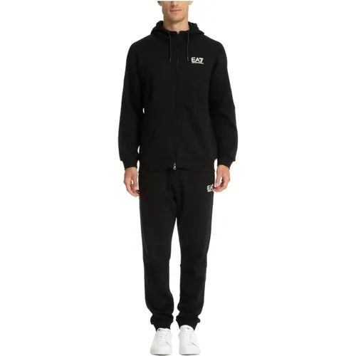 Training Sets, male, , Size: L Plain Tracksuit with Hood and Pockets - Emporio Armani EA7 - Modalova