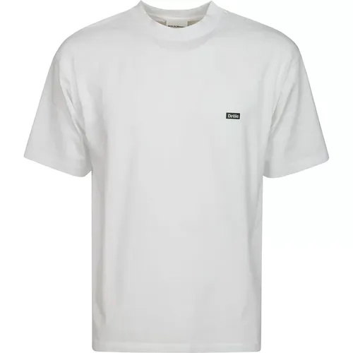 Lustiges Weißes Baumwoll-T-Shirt mit Besticktem Logo - Drole de Monsieur - Modalova