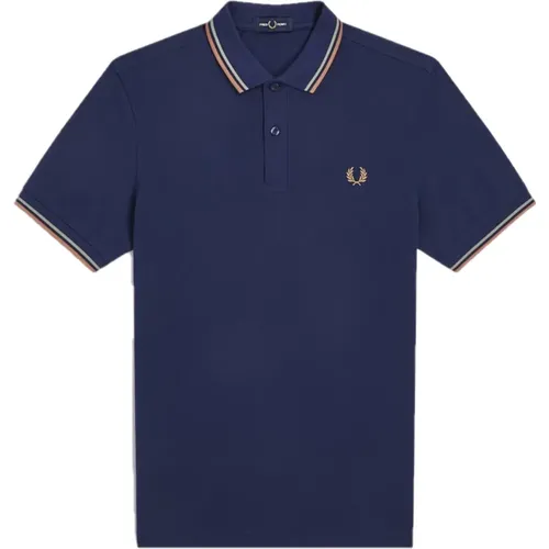 Polo Shirts, male, , Size: 3XL Slim Fit Twin Tipped Polo in French Navy/Seagrass/Light Rust - Fred Perry - Modalova