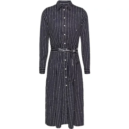 Striped and Starry Midi Shirt Dress , female, Sizes: S - Tommy Hilfiger - Modalova